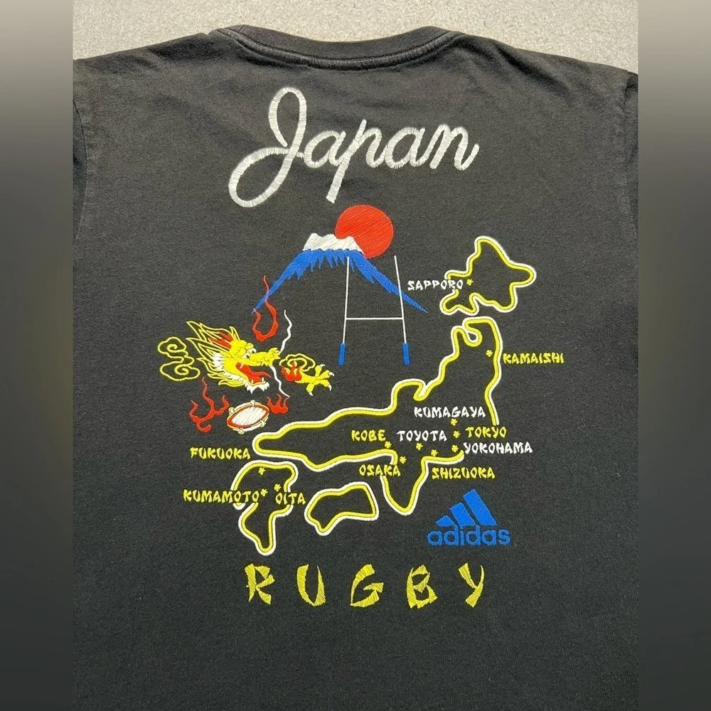 Rare Adidas Japan Rugby Dragon Map Sukajan Style Tee Black Medium